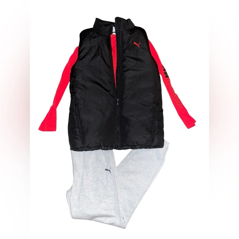 Puma 3 Piece Set- Joggers, Long Sleeve Tee & Puffer Vest- size 14/16 - Picture 4 of 4